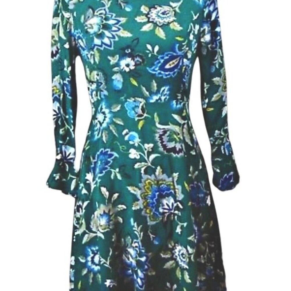 Old Navy long bell sleeve green and blue floral dress size 12 - Picture 2 of 5